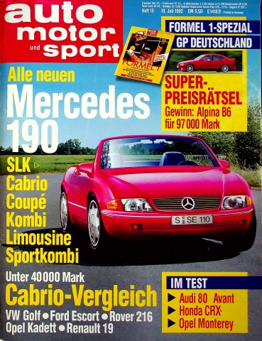 Deckblatt Auto Motor und Sport (15/1992)